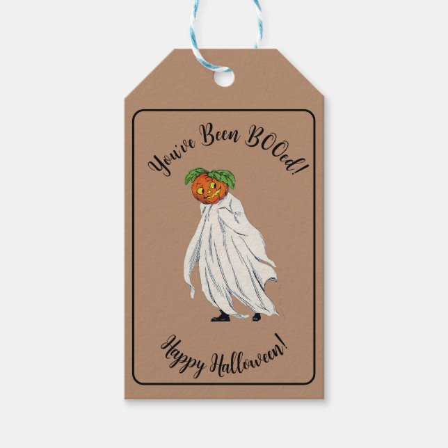 Étiquettes-cadeau Mignonne tu as été bed Halloween Citrouille Ghost (Devant)