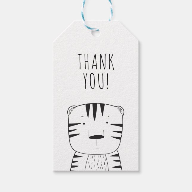 Étiquettes-cadeau Mignonne Wild Un premier anniversaire Tigre noir b (Devant)