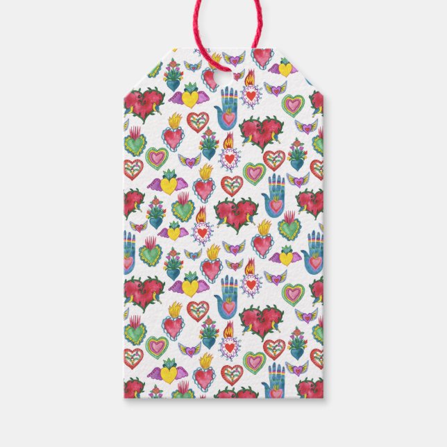 Étiquettes-cadeau Milagros Coeurs flamants Aquarelle Valentines Aime (Devant)