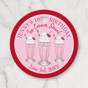 Étiquettes Cadeau Milkshake rose Crème de glace Social Anniversaire