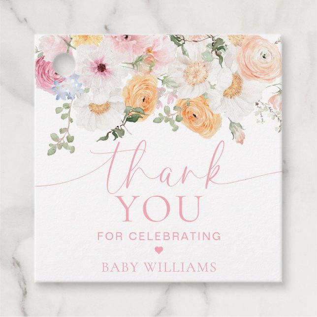 Étiquettes Cadeau Millie Floral Baby shower Merci Favoriser (Devant)