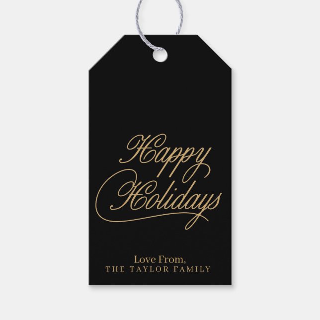 Étiquettes-cadeau Mini Gold Happy Holiday Personnalisez (Devant)