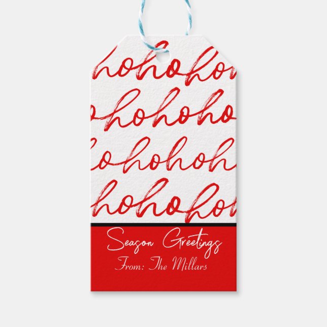 Étiquettes-cadeau Mini Ho Ho Ho Texte Rouge Fête Motif Noël (Devant)