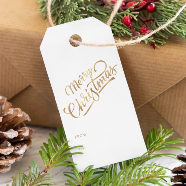 Étiquettes-cadeau Mini script Joyeux Noël Gold Foil (Créateur téléchargé)