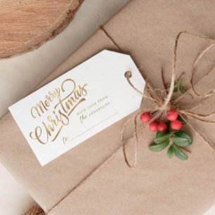 Étiquettes-cadeau Mini script Joyeux Noël Gold Foil