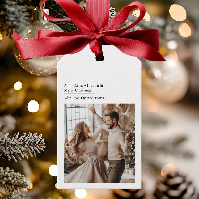 Étiquettes-cadeau Minimal All Is Calm All Is Bright Christmas Photo  (Créateur téléchargé)