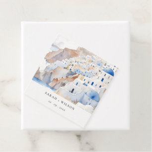 Étiquettes Cadeau Minimal chic Santorini Grèce Mariage aquarelle