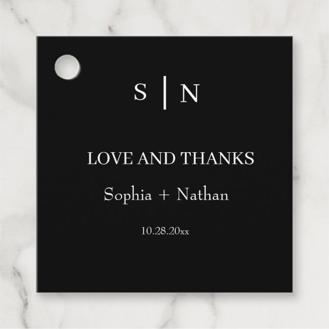 Étiquettes Cadeau Minimal et chic | Mariage noir et blanc (Devant)