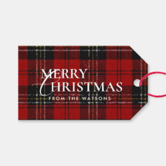 Étiquettes-cadeau Minimal Modern Red Plaid Script Christmas