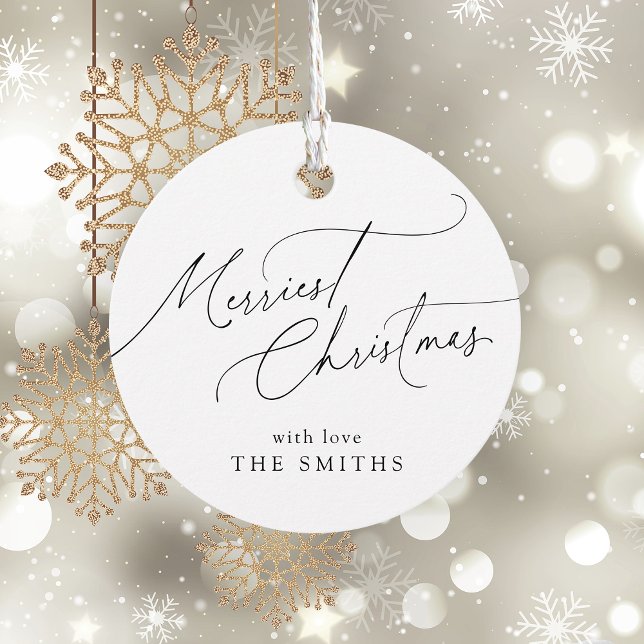 Étiquettes Cadeau Minimalist Elegant Script Merriest Christmas (Minimalist Elegant Script Merriest Christmas Favor Tags)