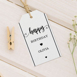 Étiquettes-cadeau Minimalist Happy Birthday Tag Hearts Graphic