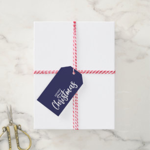Étiquettes-cadeau Minimaliste Élégant Bleu Nuit Blanc Joyeux Noël