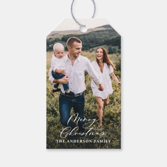 Étiquettes-cadeau Minimum moderne 1 photo Noël élégant script Ho (Devant)