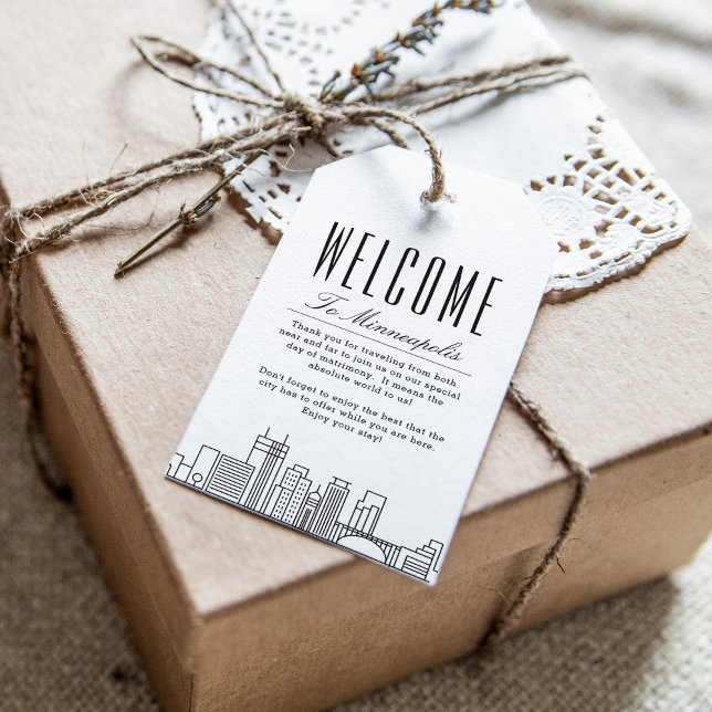 Étiquettes-cadeau Minneapolis Skyline | Message de bienvenue Étiquet (Créateur téléchargé)