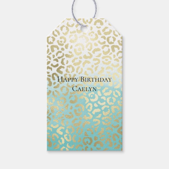 Étiquettes-cadeau Mint Aquarelle Ombre Glam Or Leopard (Devant)