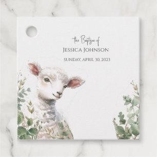 Étiquettes Cadeau Minuscule agneau de bébé et baptême d'Eucalyptus