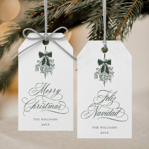 Étiquettes-cadeau Mistletoe verte Joyeux Noël   Feliz Navidad