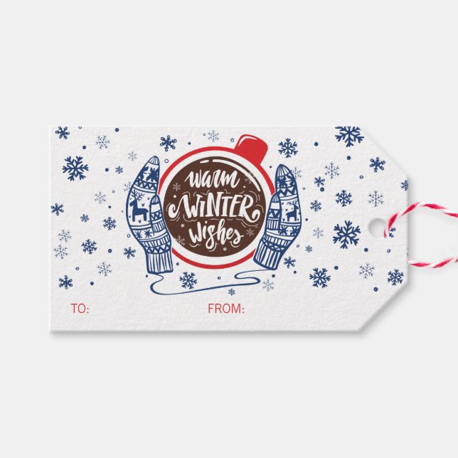 Étiquettes-cadeau Mittens Et cacao Chaleureux Hiver Souhaite Vacance (Devant (Horizontal))