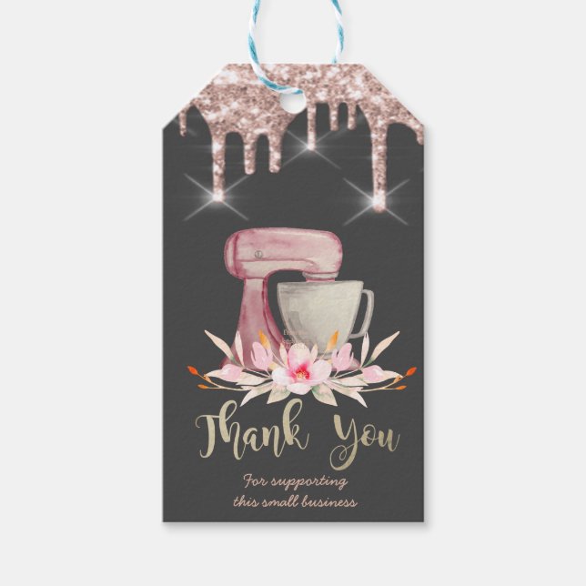 Étiquettes-cadeau Mixer Fleurs Rose Gold Drives Boulangerie (Devant)