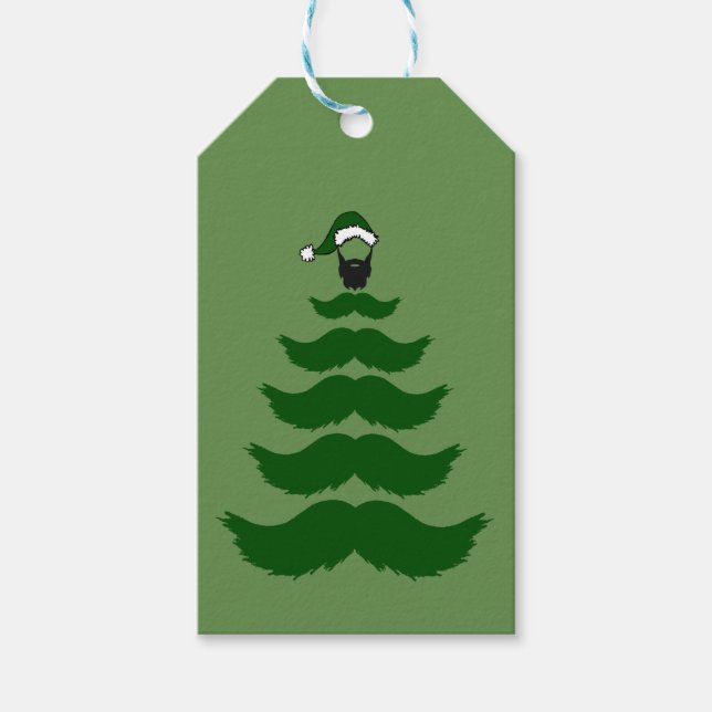 Étiquettes-cadeau Mo Mustache Arbre de Noël Beard Man Topp Vert (Devant)