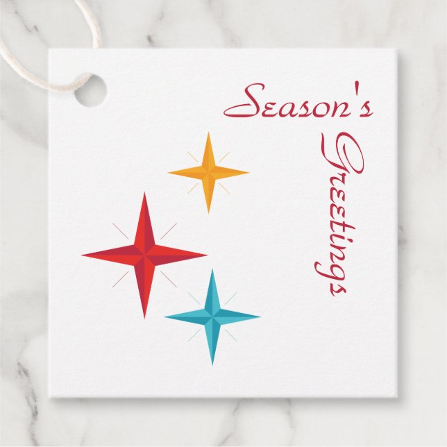 Étiquettes Cadeau Mod Stars, Mid-Century Moderne Retro Cadeau de Noë (Devant)