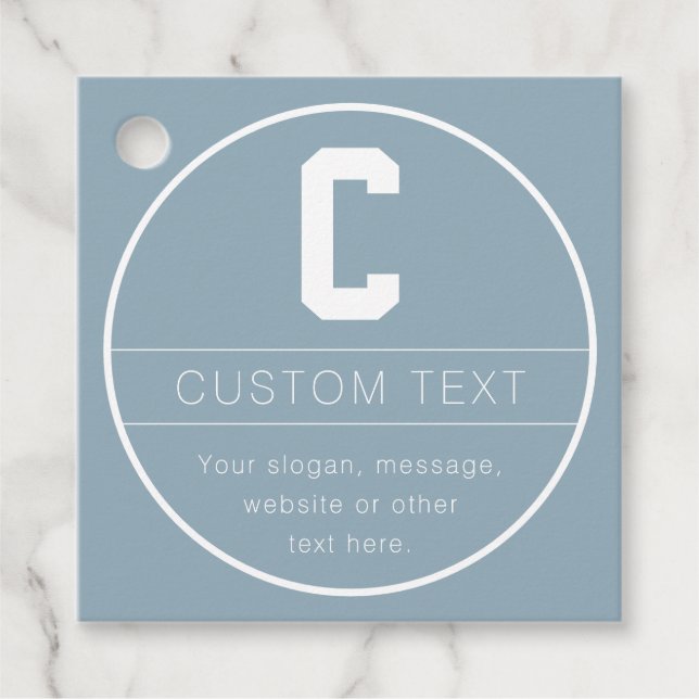 Étiquettes Cadeau Modèle de nom unique et monogramme | Bleu poussiér (Devant)