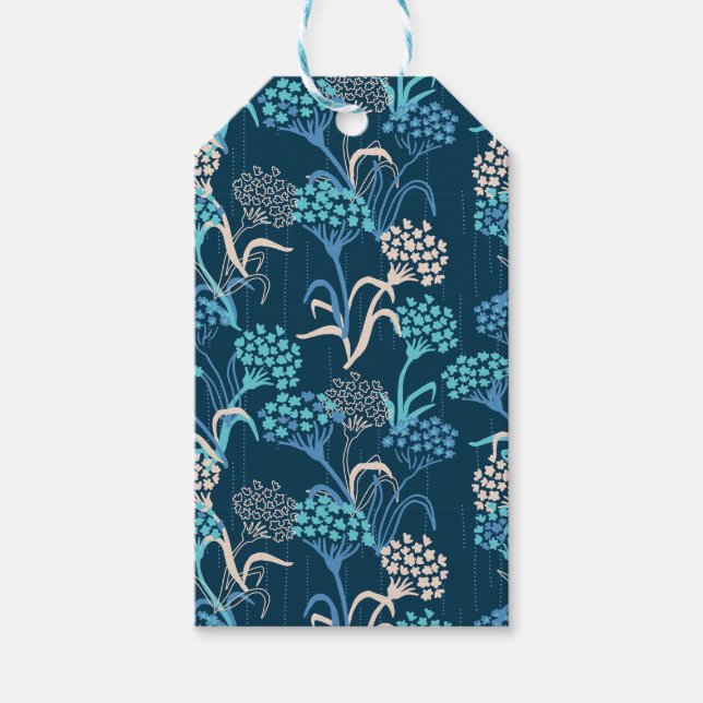 Étiquettes-cadeau Modèle Floral Hydrangea stylisé - Bleu élégant (Devant)
