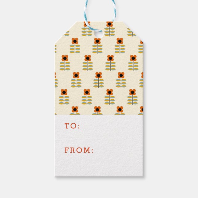 Étiquettes-cadeau Modèle Floral Orange Inspiré Scandinave (Devant)