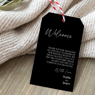 Étiquettes-cadeau Modern Classic Black Destination Wedding Welcome