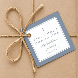 Étiquettes Cadeau Modern Dusty Blue Thank You Boy First Communion