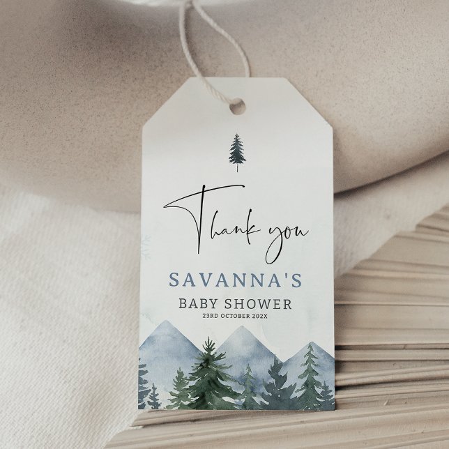 Étiquettes-cadeau Modern Grey Wilderness Winter Baby Shower  (Mountains Baby Shower Tag, Pine Trees Baby Shower Gift Tags, Winter Mountains Gift Tags, Winter Tags)