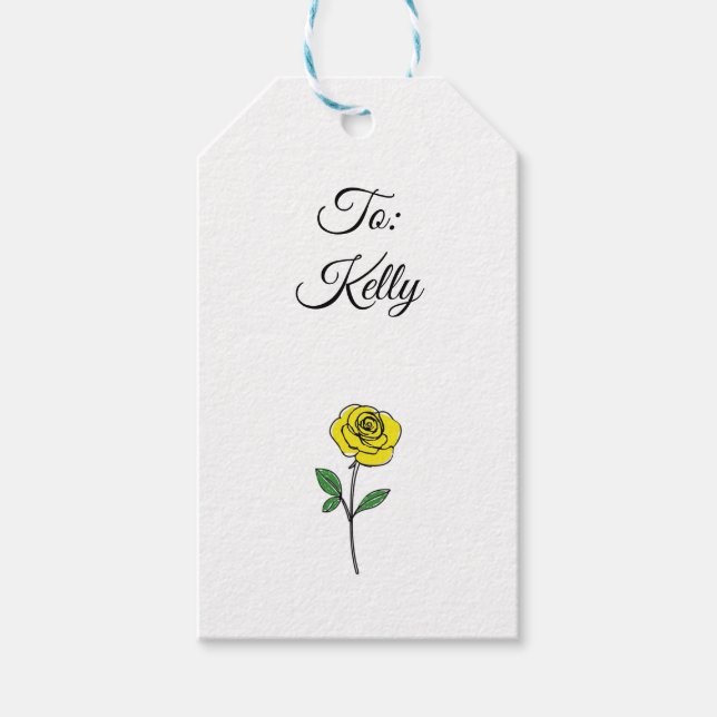 Étiquettes-cadeau Modern Hand Drawn Yellow Rose Customize Name (Devant)
