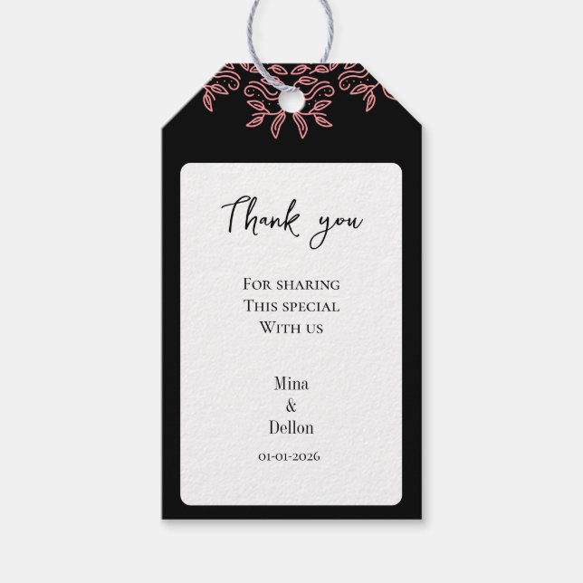 Étiquettes-cadeau Modern minimalist wedding with flower black gift  (Devant)