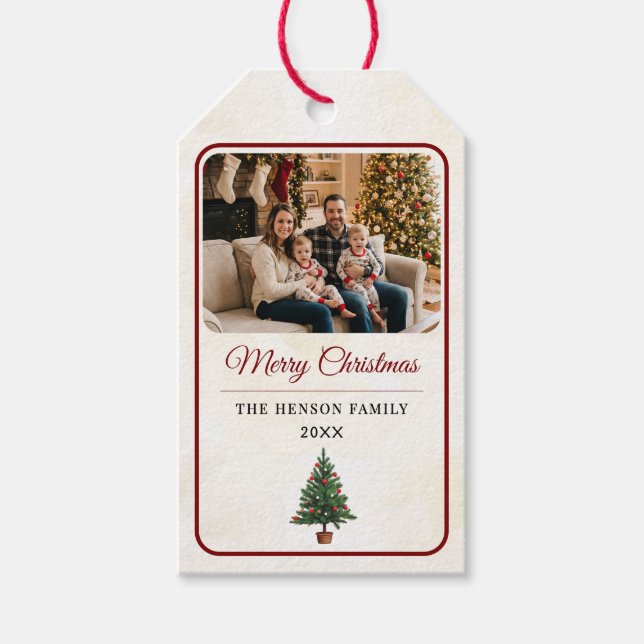Étiquettes-cadeau Modern Personalized Family Photo Christmas  (Devant)