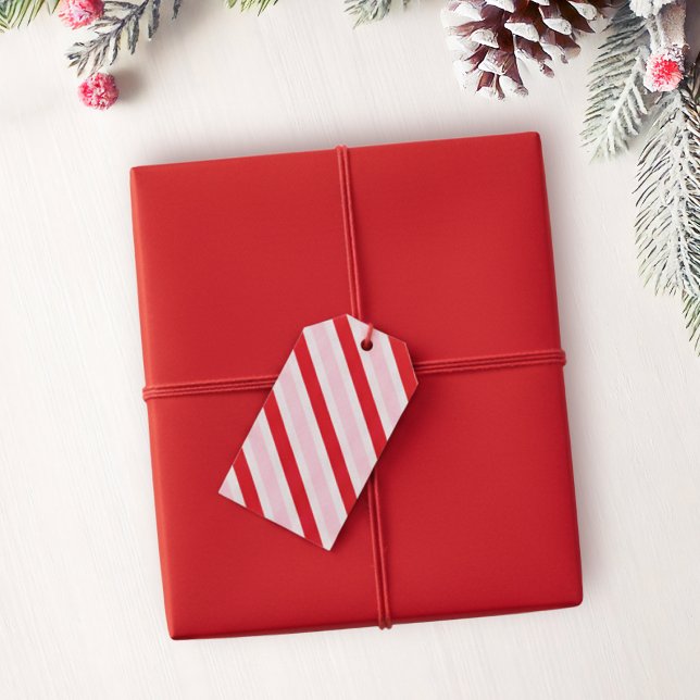Étiquettes-cadeau Modern Pink & Red Stripes Christmas (Créateur téléchargé)