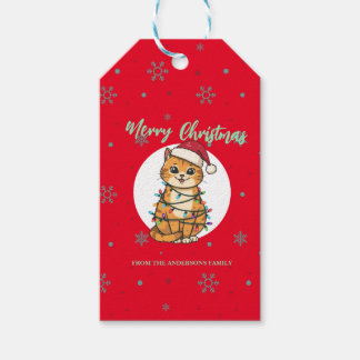 Étiquettes-cadeau Modern red merry cat snowflake Christmas kitten