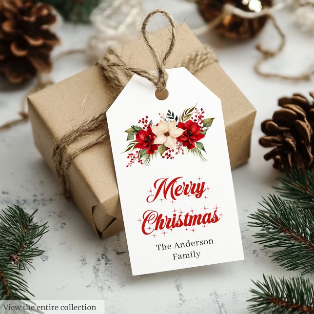 Étiquettes-cadeau Modern Red Poinsettia Editable Holiday Gift Tag (Modern Red Poinsettia Editable Holiday Gift Tag

)