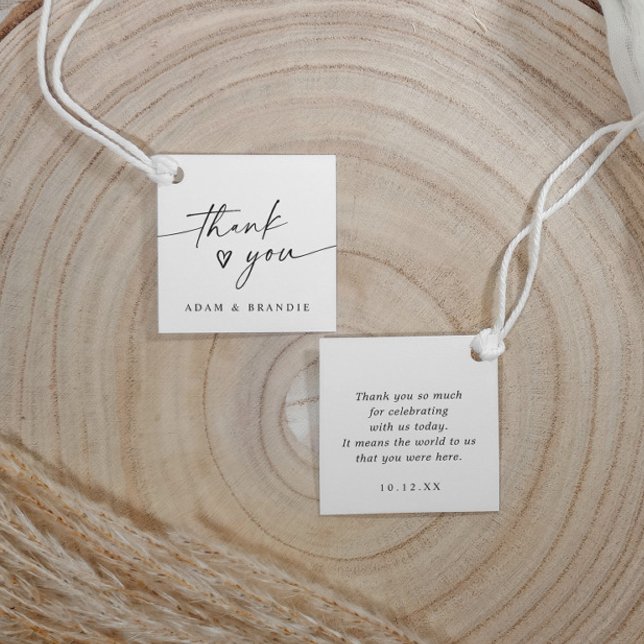 Étiquettes Cadeau Modern Simple Thank You Handwriting Heart Wedding (Wedding thank you favor tags with minimalist modern handwriting script and back message.)