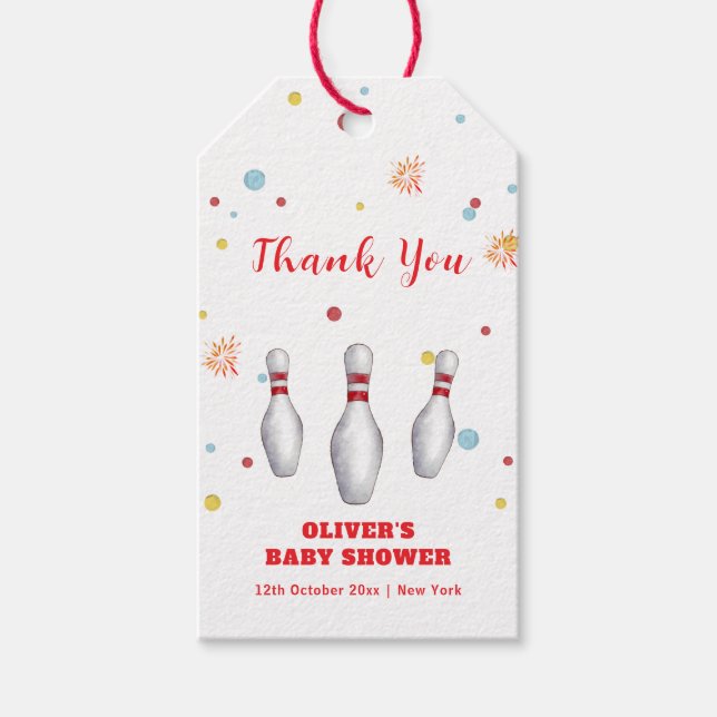 Étiquettes-cadeau Modern Strike Up Bowling Baby Shower Welcome (Devant)
