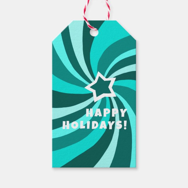 Étiquettes-cadeau Modern Swirl HAPPY HOLIDAYS CUSTOM Green TO FROM (Devant)