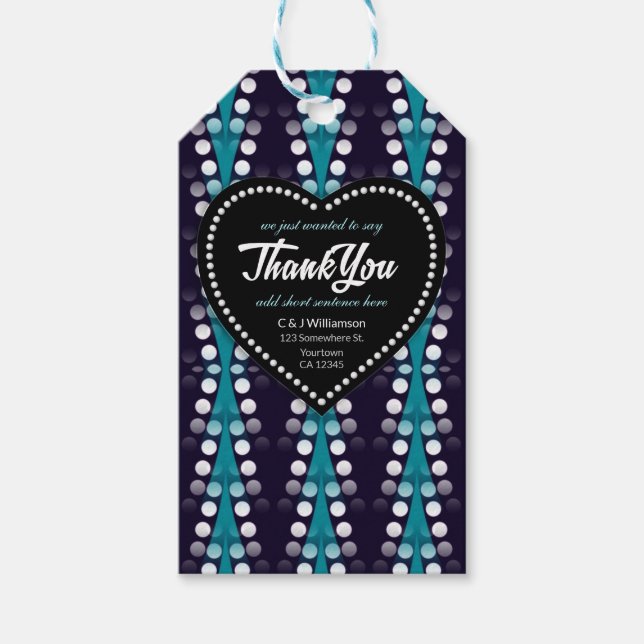 Étiquettes-cadeau Modern Teal Dots Thank You Heart (Devant)