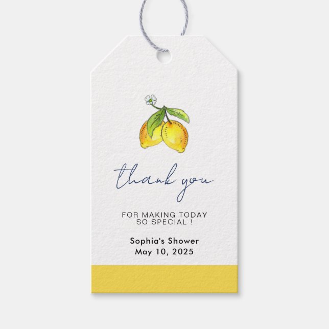 Étiquettes-cadeau Moderne aquarelle Lemons Bride douche merci (Devant)