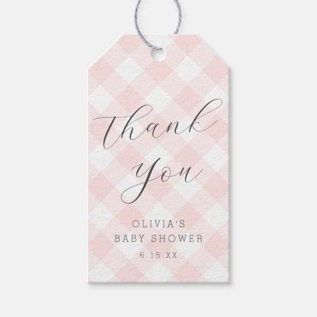Étiquettes-cadeau Moderne + Baby shower rose clair doux En vichy (Devant)
