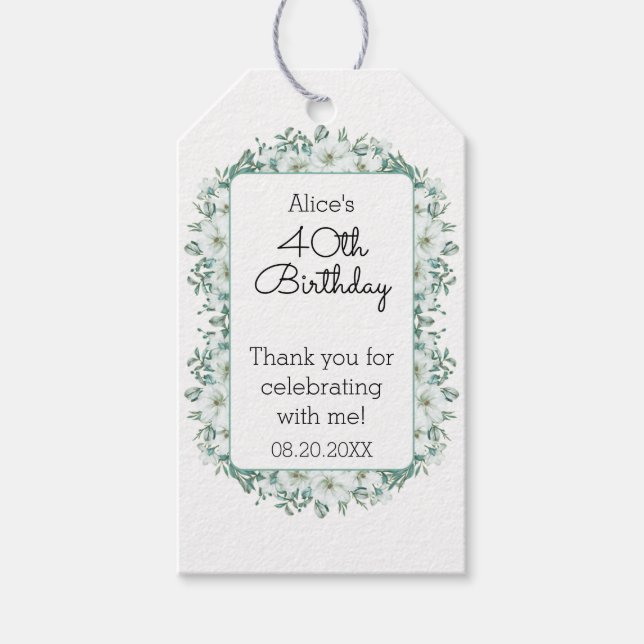 Étiquettes-cadeau Moderne Blanc Magnolia Verdure 40e anniversaire (Devant)