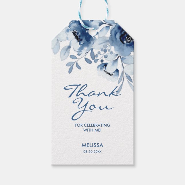 Étiquettes-cadeau Moderne Bleu Rose Flore Verdure 60e anniversaire (Devant)