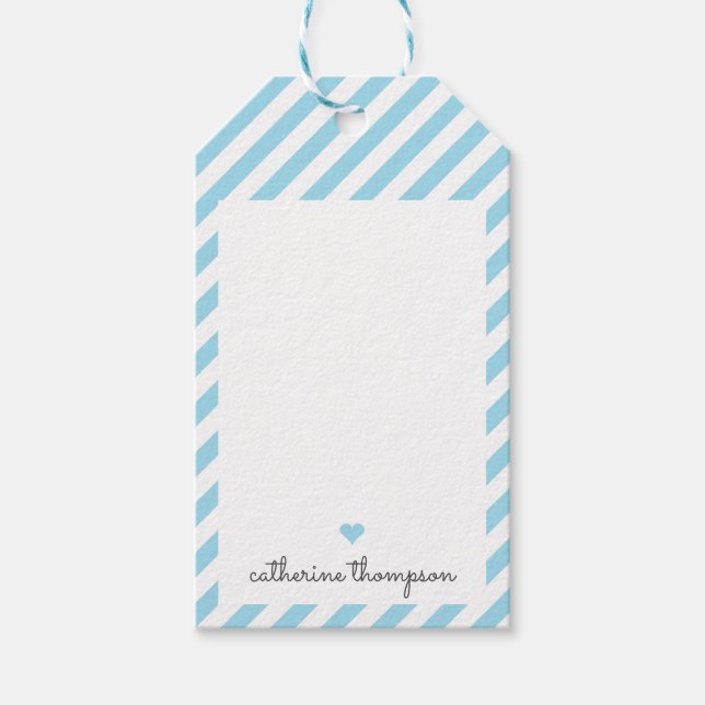 Étiquettes-cadeau Moderne Blue Aqua Heart Girt Cute Feminine Script (Devant)