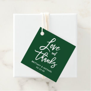 Étiquettes Cadeau Moderne Brush Script Amour et Merci Mariage Green