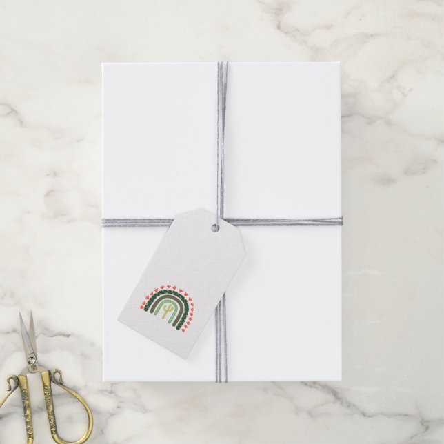 Étiquettes-cadeau Moderne Cactus Artisan Arc-en-ciel Orange Green Fu (Avec de la ficelle)