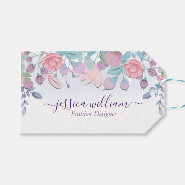 Étiquettes-cadeau Moderne Chic Aquarelle Bleu Hydrangée Florale (Devant (Horizontal))