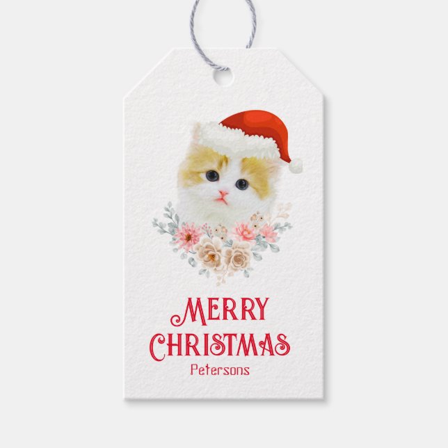 Étiquettes-cadeau Moderne Cute Simple Kitten de Noël (Devant)